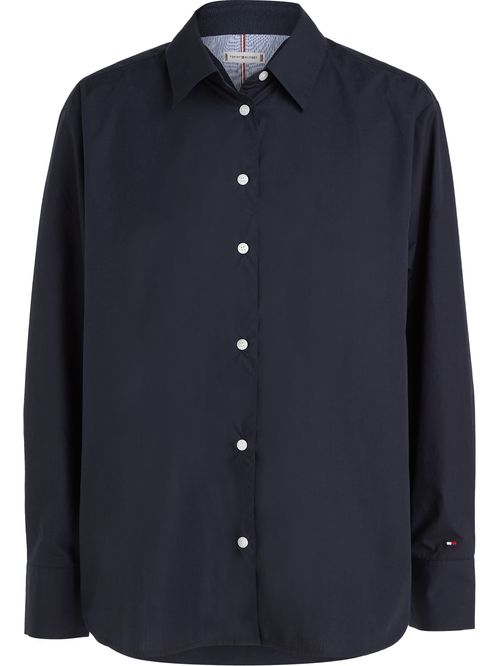 Camisa Azul Oscuro Oversize Con Logo Bordado