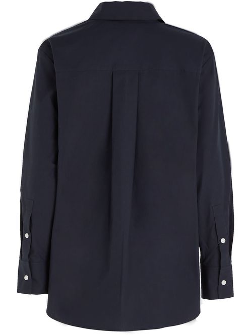 Camisa Azul Oscuro Oversize Con Logo Bordado