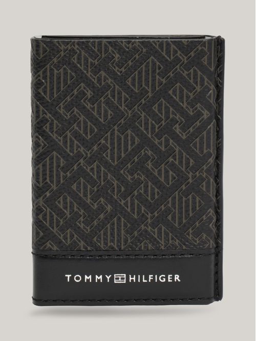 Tarjetero negro con diseño de monogramas TH