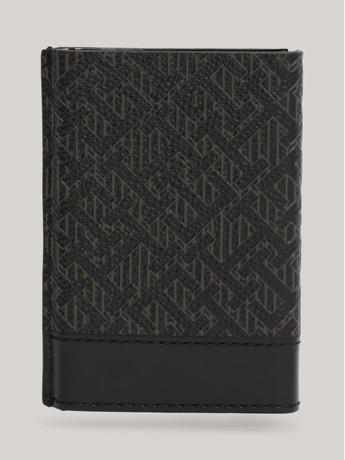 Tarjetero negro con diseño de monogramas TH