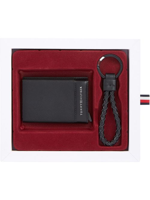 Conjunto negro de regalo con llavero y billetera de cuero