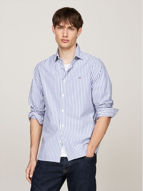 Camisa azul slim de popelín a rayas TH Flex