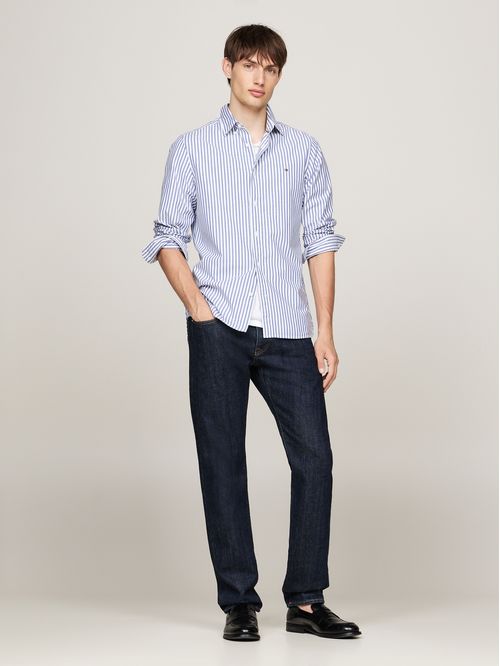 Camisa azul slim de popelín a rayas TH Flex