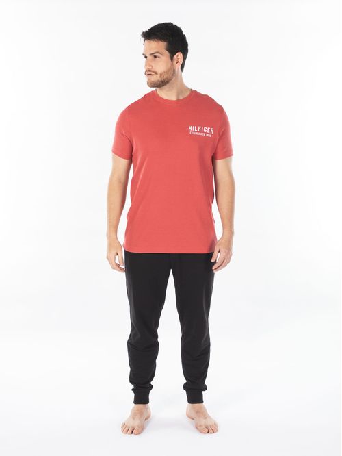 Camiseta de Pijama Coral Manga Corta Con Logo para Hombre