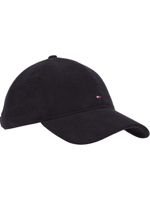 Gorra negra de seis paneles en pana con logo
