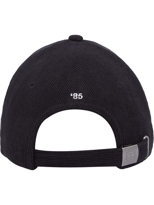 Gorra negra de seis paneles en pana con logo