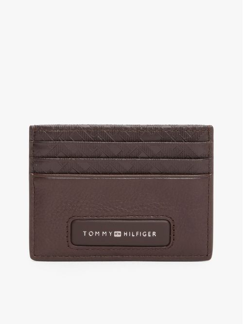 Tarjetero marrón de cuero con monogramas TH