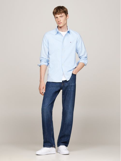 Camisa azul con microestampado de cuadros Vichy
