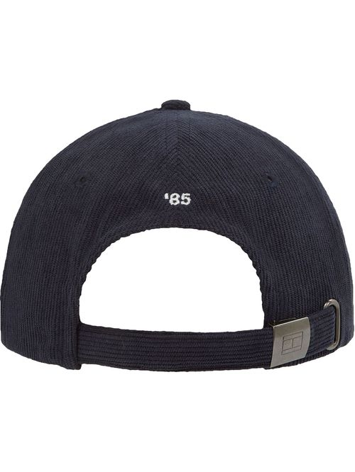 Gorra azul de seis paneles en pana con logo