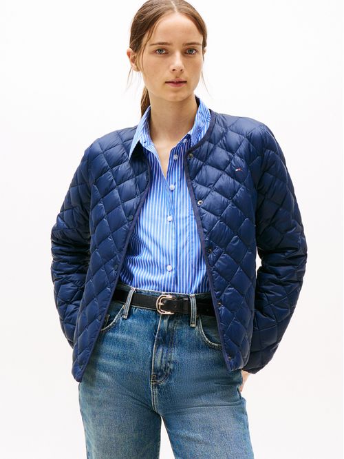 Chaqueta azul acolchada plegable con relleno