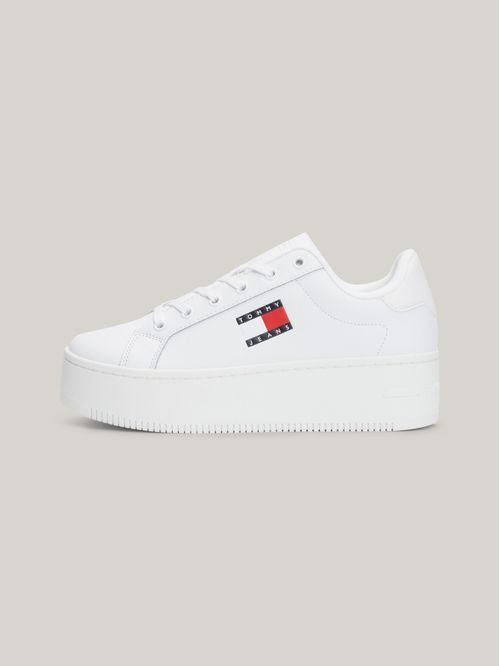 Tenis Blancos De Plataforma De Cuero Essential