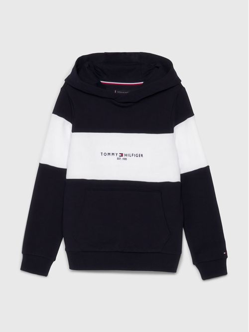 Buzo Azul Oscuro con Capucha y franja blanca