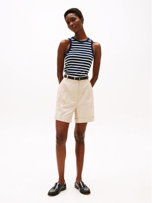 Camiseta azul oscuro acanalada sin mangas de corte slim