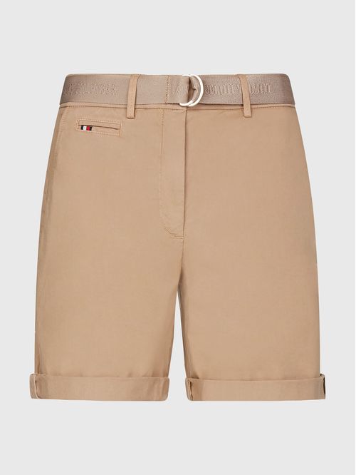 Bermuda Corta Beige Con Cinturón Para Mujer