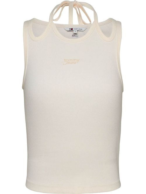 Camiseta blanca sin mangas con cuello halter