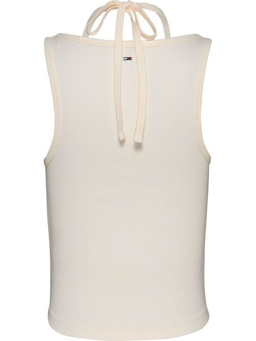 Camiseta blanca sin mangas con cuello halter