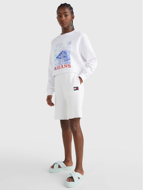 Saco Blanco Cropped Holgada Con Ola Estampada Para Mujer