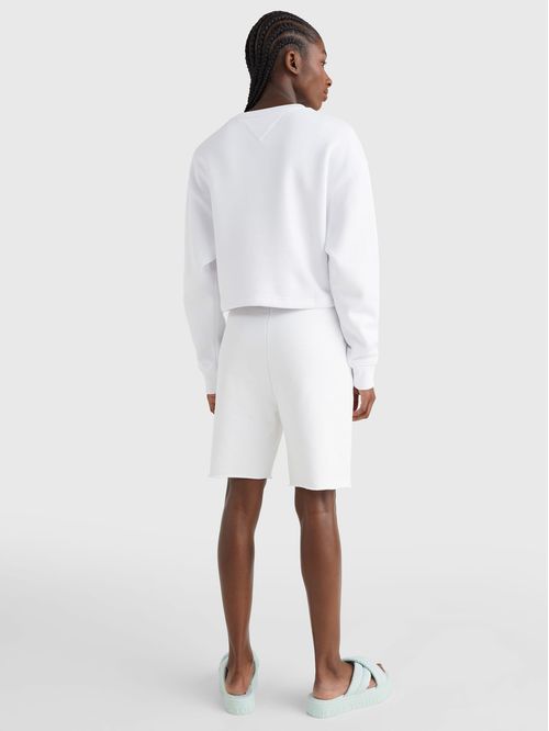 Saco Blanco Cropped Holgada Con Ola Estampada Para Mujer