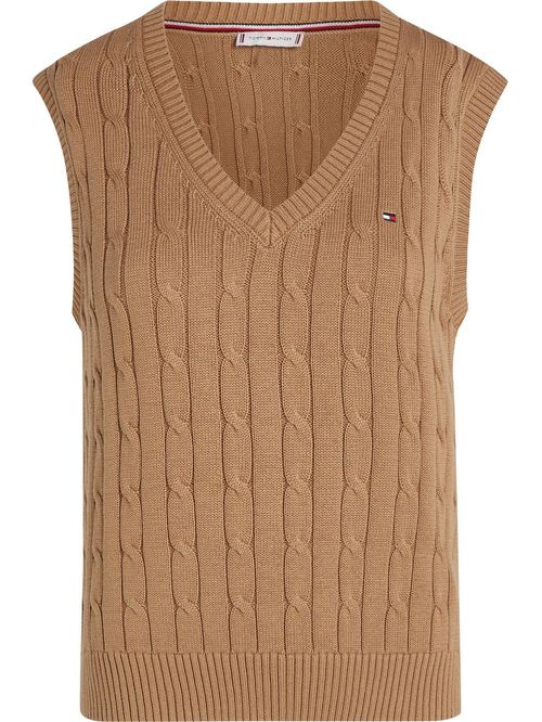 Chaleco beige de Punto de Algodón Para Mujer