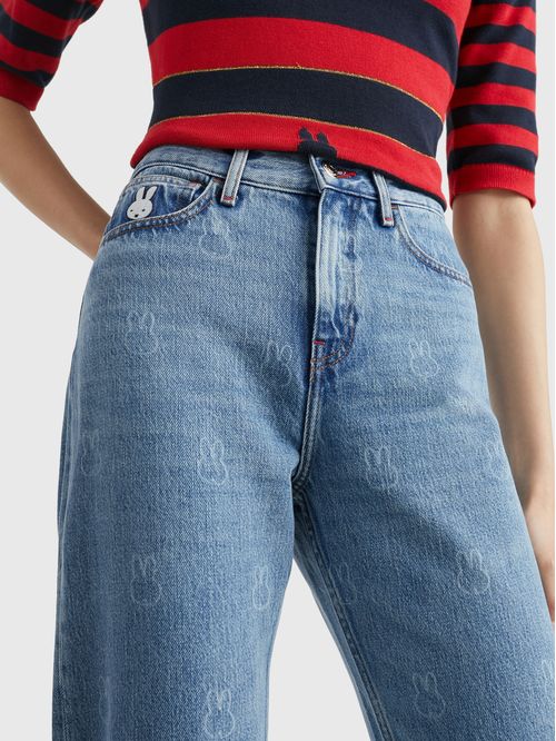 Jeans Azul De Corte Amplio X Miffy Para Mujer