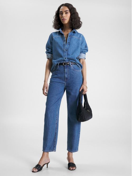 Jeans Cónicos De Talle Alto Y Corte Globo Tobilleros