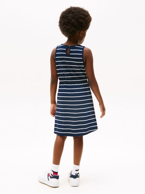 Vestido azul sin mangas en mezcla de lino