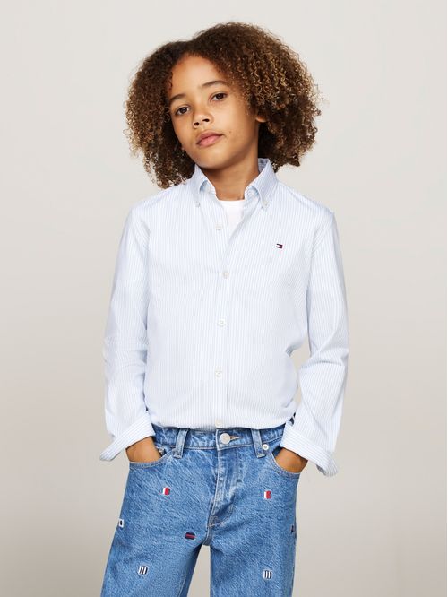 Camisa de Rayas Azul Para Niño Con Logo