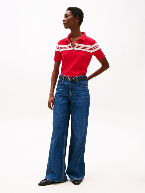 Polo rojo de rayas con corte slim