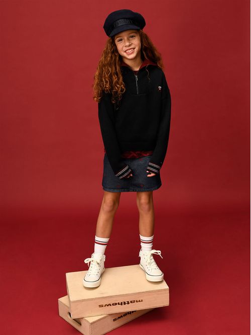 Falda Jean Azul Oscuro con Bordado Del Monograma Th Niña