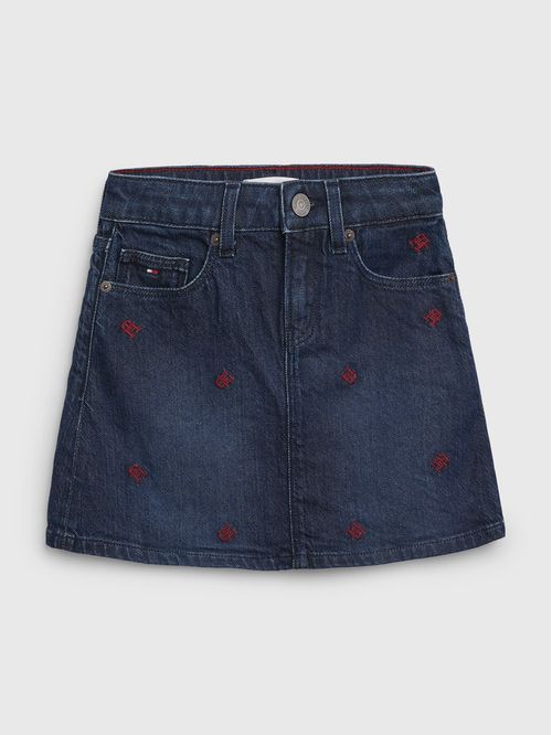 Falda Jean Azul Oscuro con Bordado Del Monograma Th Niña