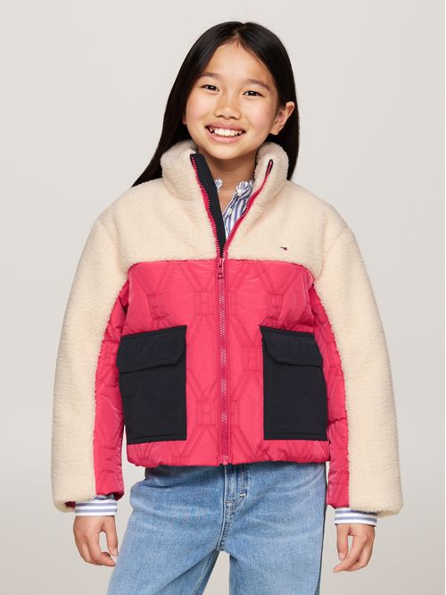 Chaqueta Para Niña Acolchada Manga Larga Con Cierre De Cremallera