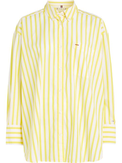 Camisa De Rayas Amarillas De Corte Ancho Para Mujer