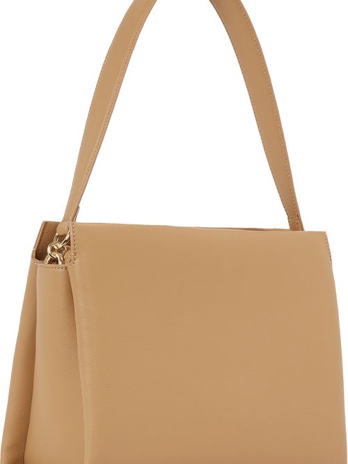 Bolso beige satchel granulado con correa cruzada