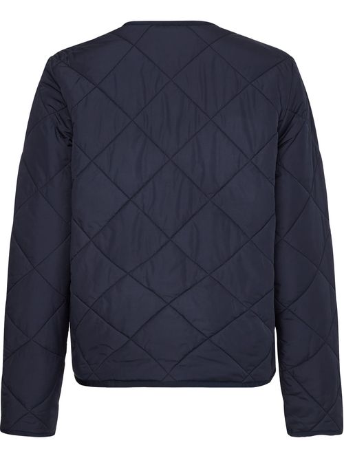 Chaqueta Azul Acolchada Corta Sin Cuello Para Mujer
