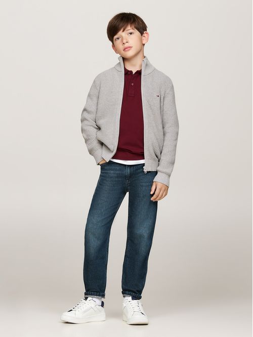 Saco Para Niño Gris Tejido Con Cierre De Cremallera Y Logo