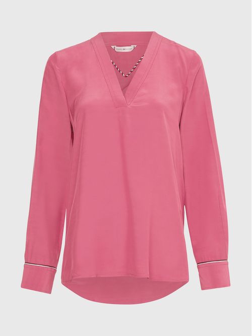 Blusa Rosada Con Cuello V Y Corte Amplio Para Mujer