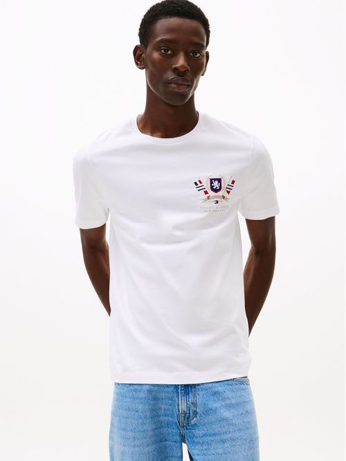Camiseta blanca de algodón con escudo TH