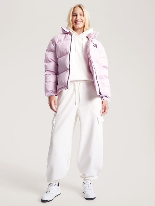 Joggers blanco acanalados con bolsillos cargo