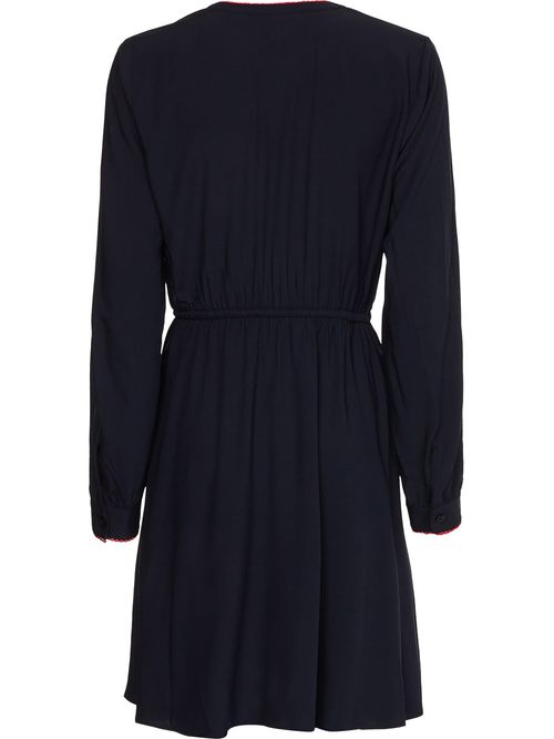 Vestido Azul Evasé Con Acabado A Contraste Para Mujer