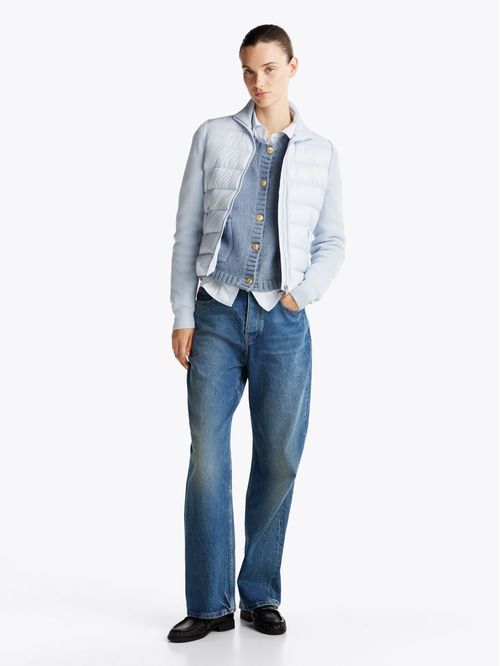 Chaqueta Celeste De plumón Con Mangas a Contraste