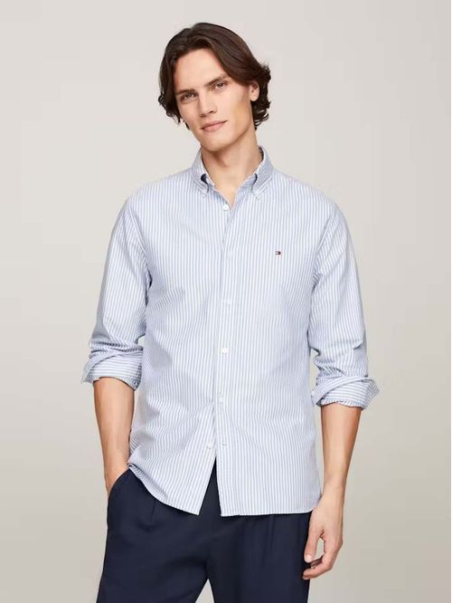 Camisa azul Heritage de rayas con corte regular