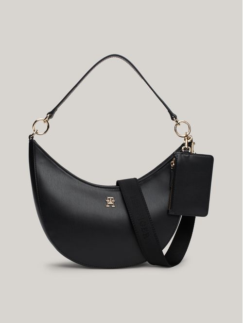 Bolso negro de hombro con monotipo Hilfiger