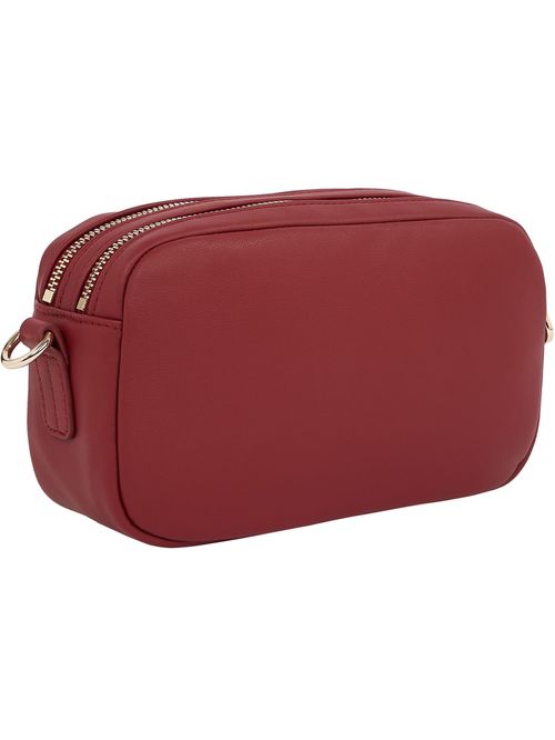 Bolso rojo cruzado con insignia del monograma TH