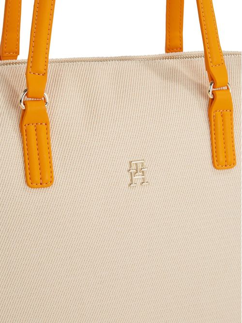 Bolso beige tote pequeño de lona con monograma TH