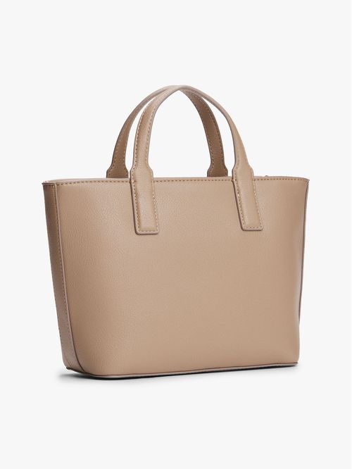 Bolso beige tote con correa cruzada textil