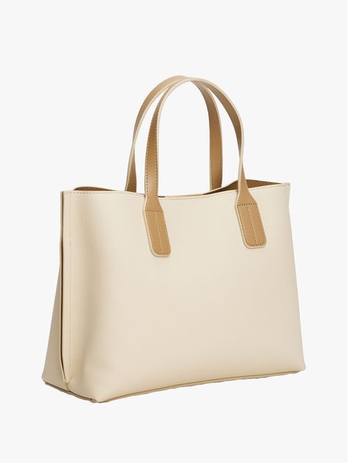 Bolso beige tote con placa del monograma TH