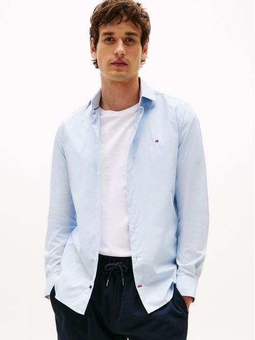 Camisa celeste flex poplin de corte slim