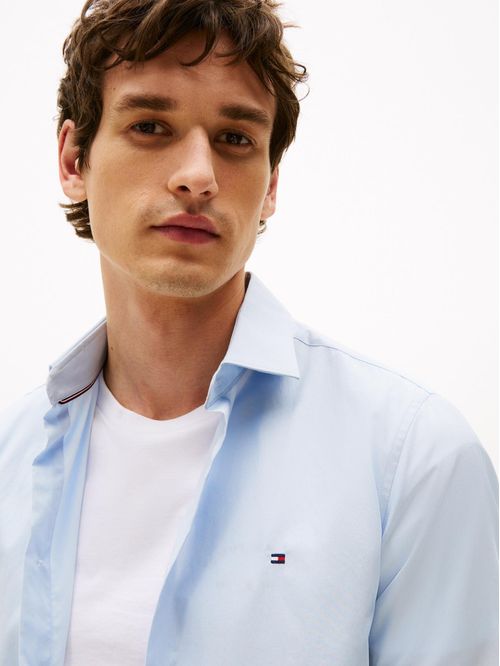 Camisa celeste flex poplin de corte slim