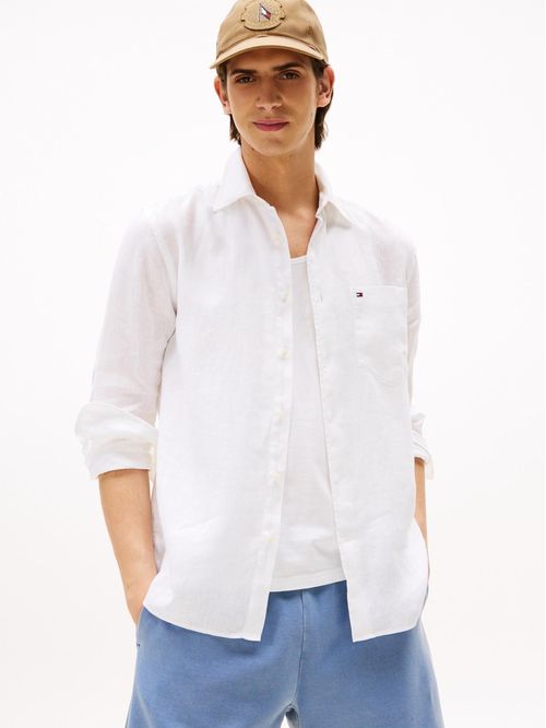 Camisa blanca de puro lino de corte regular