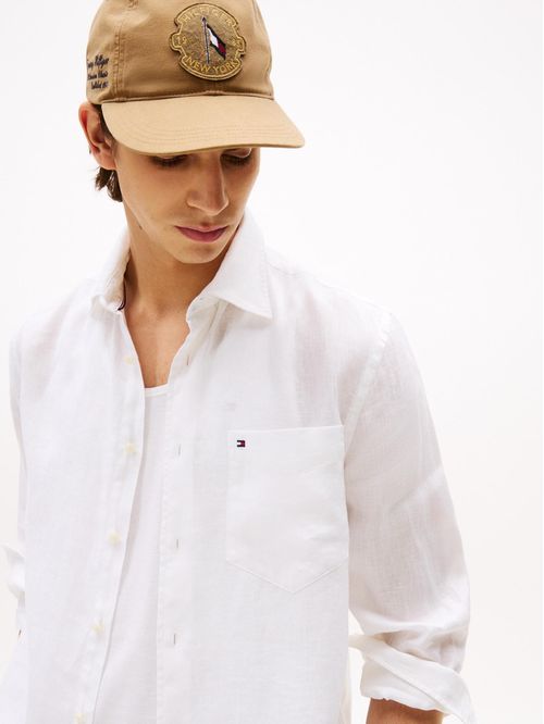 Camisa blanca de puro lino de corte regular